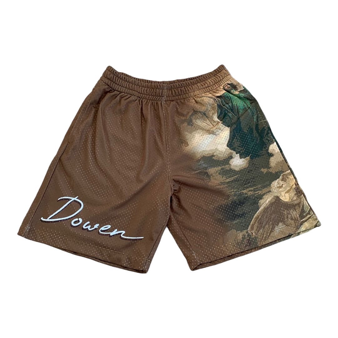 “SACRED PEACE” MESH SHORTS